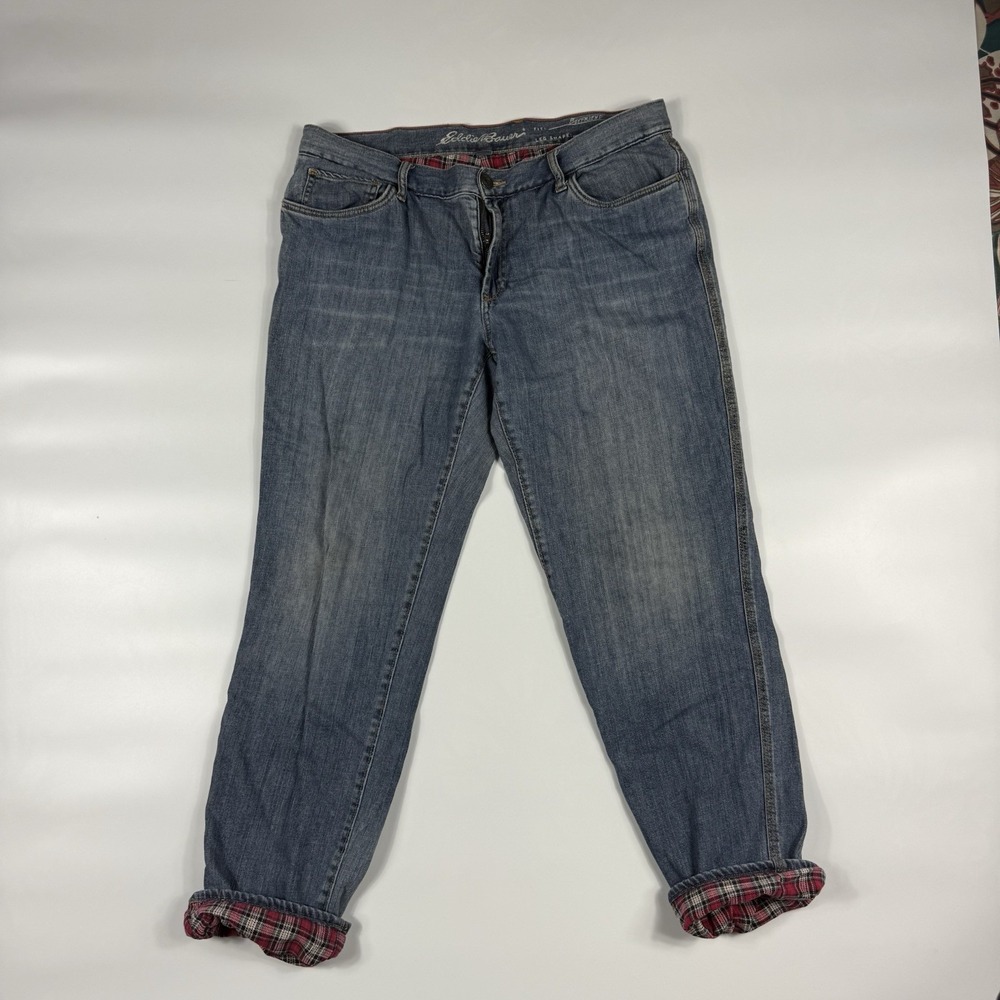 EDDIE BAUER Woman's Sz 16-Flannel Lined Boyfriend Fit Relaxed Leg Jeans